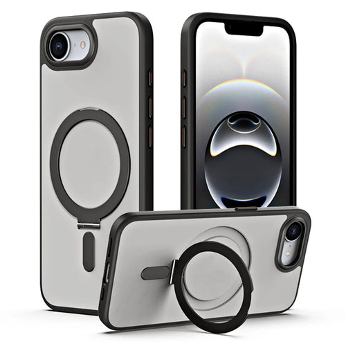 For iPhone 17e / 16e Case TPU + Acrylic Hidden Magnetic Kickstand Phone Cover - Black - 1