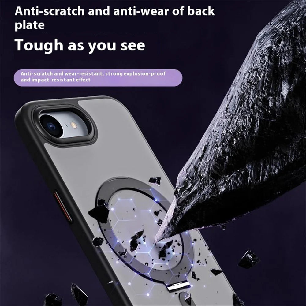 For iPhone 17e / 16e Case TPU + Acrylic Hidden Magnetic Kickstand Phone Cover - Black - 2