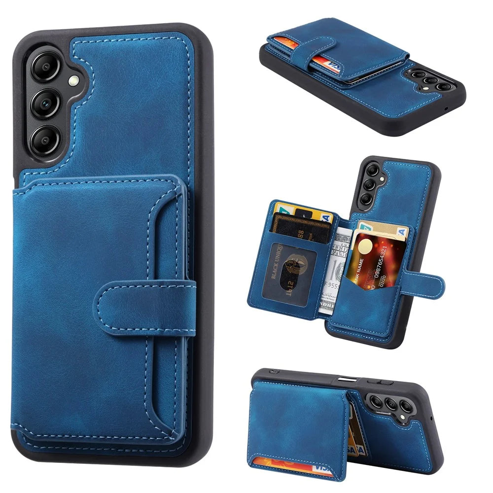For Samsung Galaxy A56 5G Case Wallet Card Slot TPU + PU Leather Back Phone Cover - Navy Blue - 1