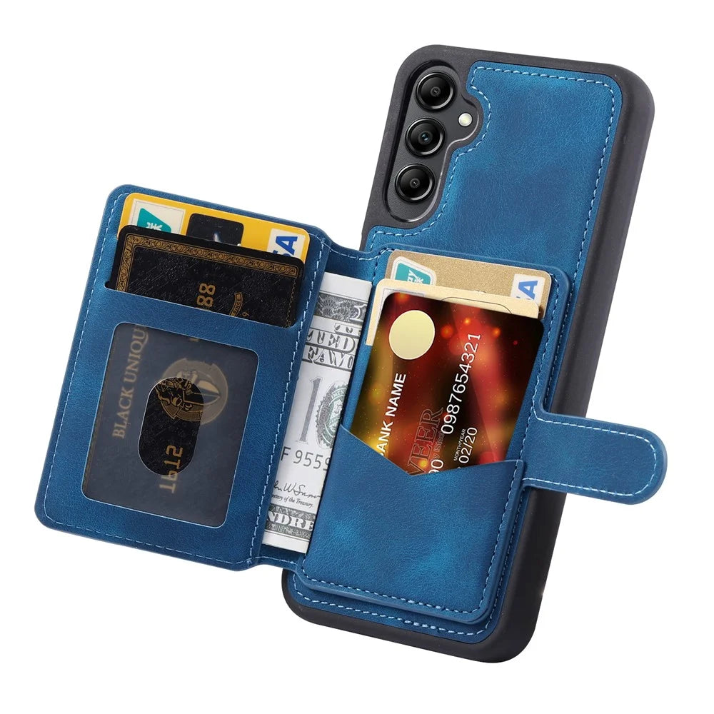 For Samsung Galaxy A56 5G Case Wallet Card Slot TPU + PU Leather Back Phone Cover - Navy Blue - 2