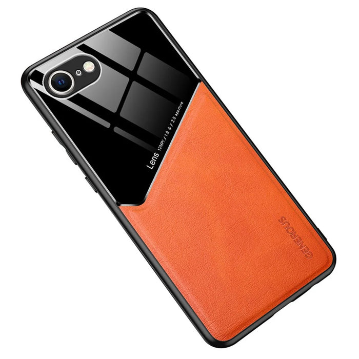 For iPhone 17e / 16e Case Leather Coated PC+TPU Phone Back Cover - Orange - 1