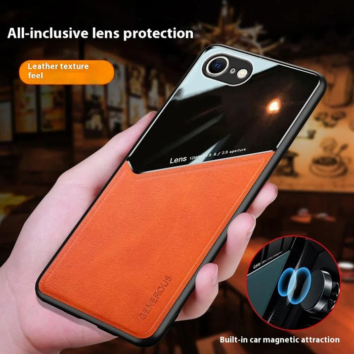 For iPhone 17e / 16e Case Leather Coated PC+TPU Phone Back Cover - Orange - 3