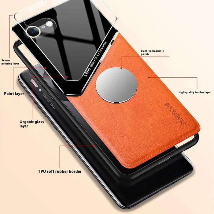 For iPhone 17e / 16e Case Leather Coated PC+TPU Phone Back Cover - Orange - 4
