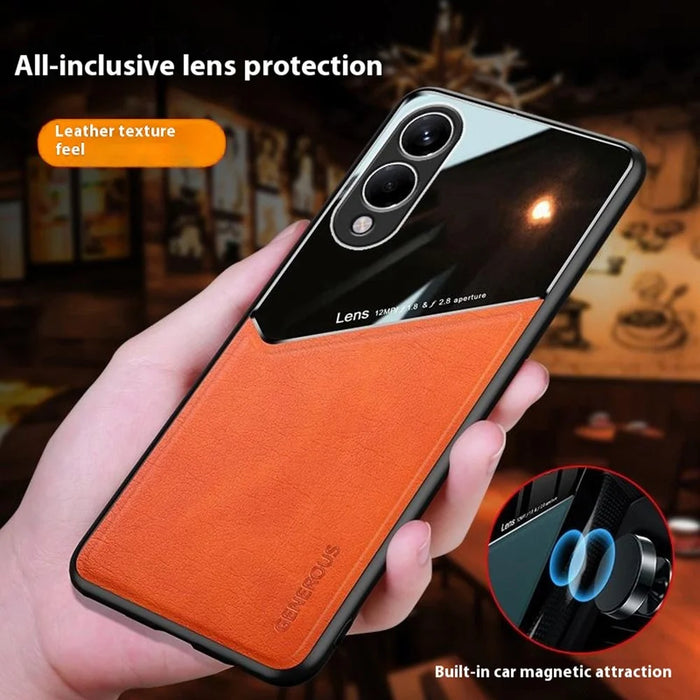 For Samsung Galaxy S25 Edge Case Leather Coated PC+TPU Phone Back Cover - Orange - 3