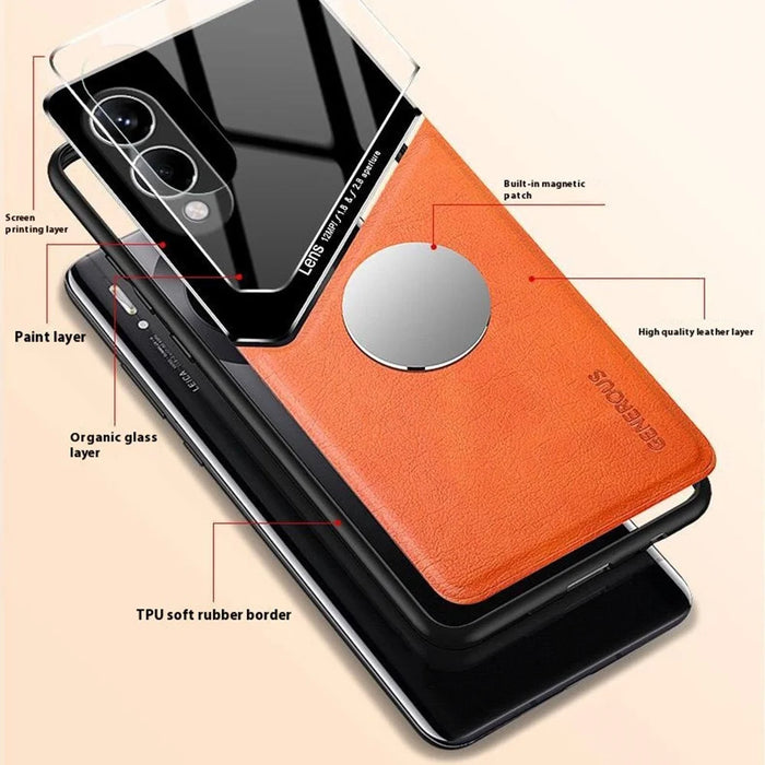 For Samsung Galaxy S25 Edge Case Leather Coated PC+TPU Phone Back Cover - Orange - 4