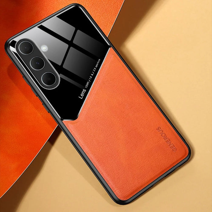 For Samsung Galaxy A56 5G Case Leather Coated PC + TPU Phone Back Cover - Orange - 2