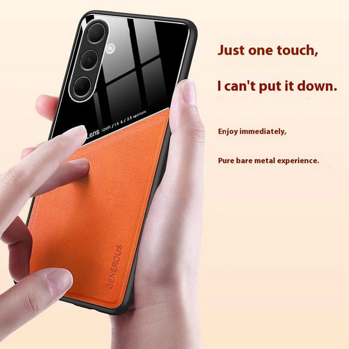 For Samsung Galaxy A56 5G Case Leather Coated PC + TPU Phone Back Cover - Orange - 3