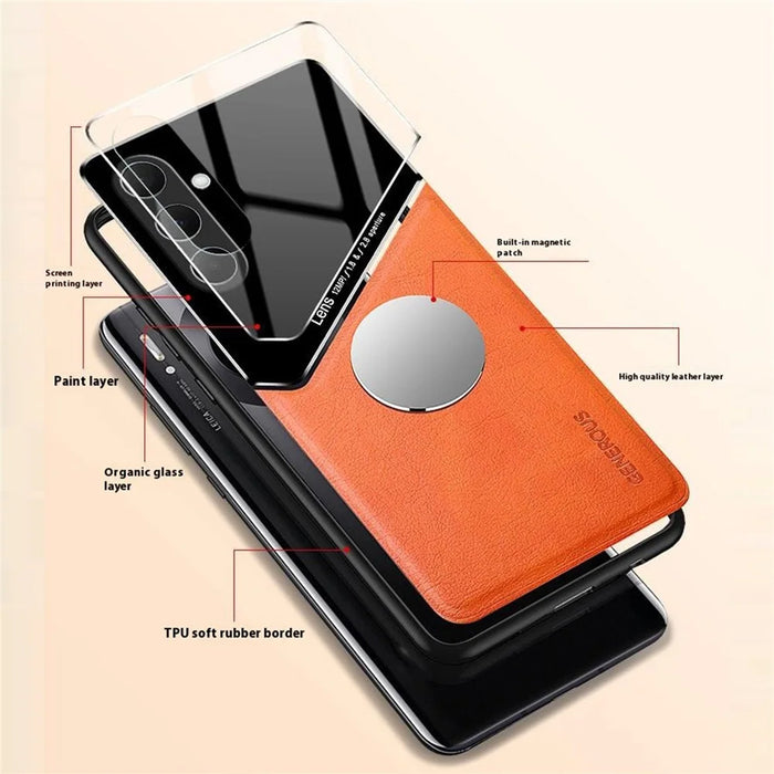 For Samsung Galaxy A56 5G Case Leather Coated PC + TPU Phone Back Cover - Orange - 5