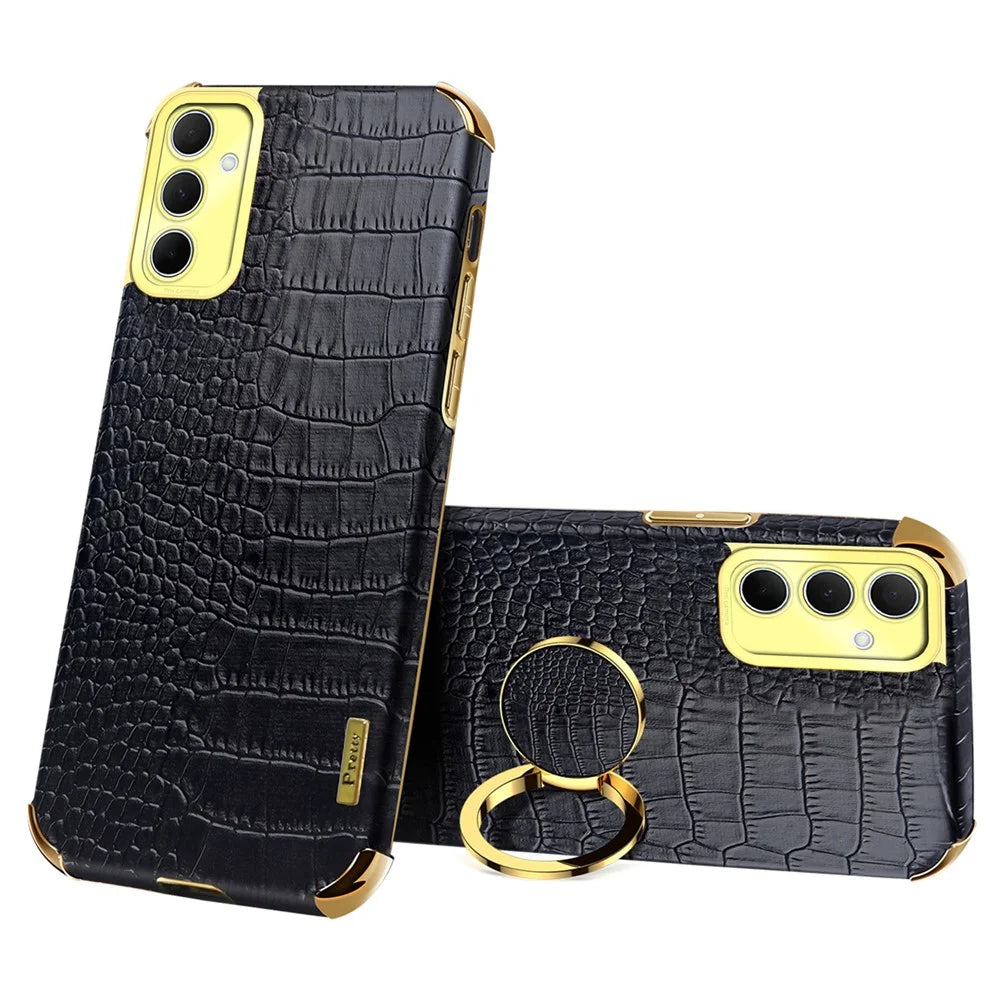 For Samsung Galaxy A36 5G Case TPU + PU Kickstand Phone Cover Crocodile Texture Electroplating - Black - 1