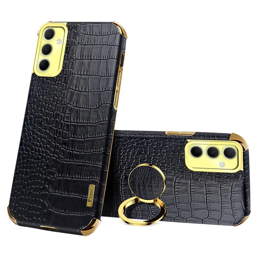 For Samsung Galaxy A36 5G Case TPU + PU Kickstand Phone Cover Crocodile Texture Electroplating - Black - 1