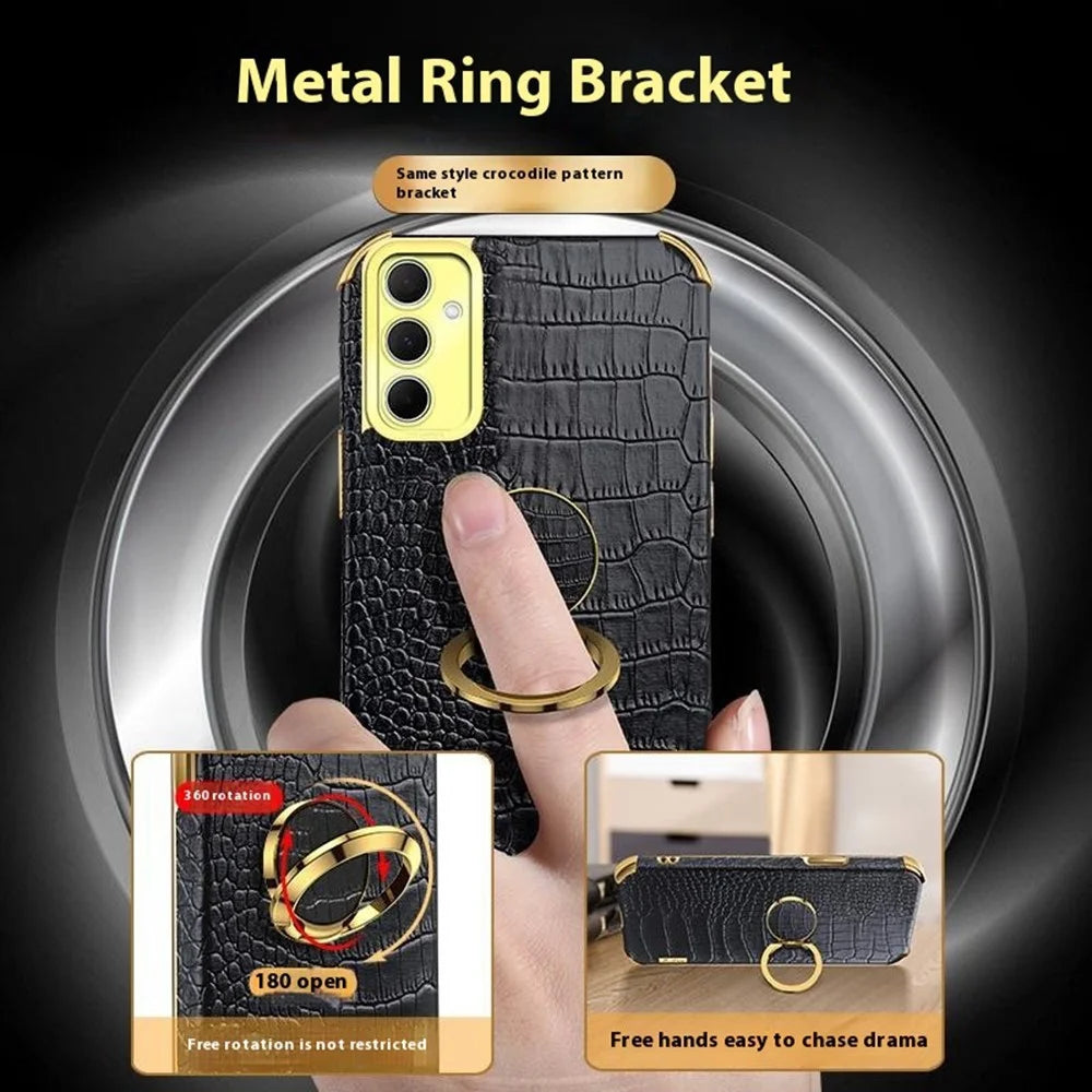 For Samsung Galaxy A36 5G Case TPU + PU Kickstand Phone Cover Crocodile Texture Electroplating - Black - 2