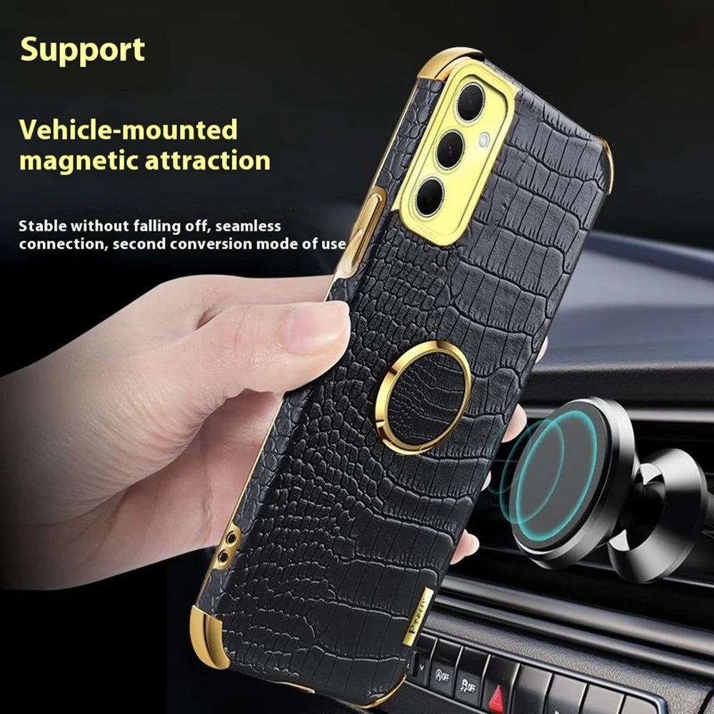 For Samsung Galaxy A36 5G Case TPU + PU Kickstand Phone Cover Crocodile Texture Electroplating - Black - 3