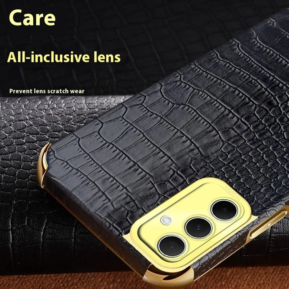 For Samsung Galaxy A36 5G Case TPU + PU Kickstand Phone Cover Crocodile Texture Electroplating - Black - 7