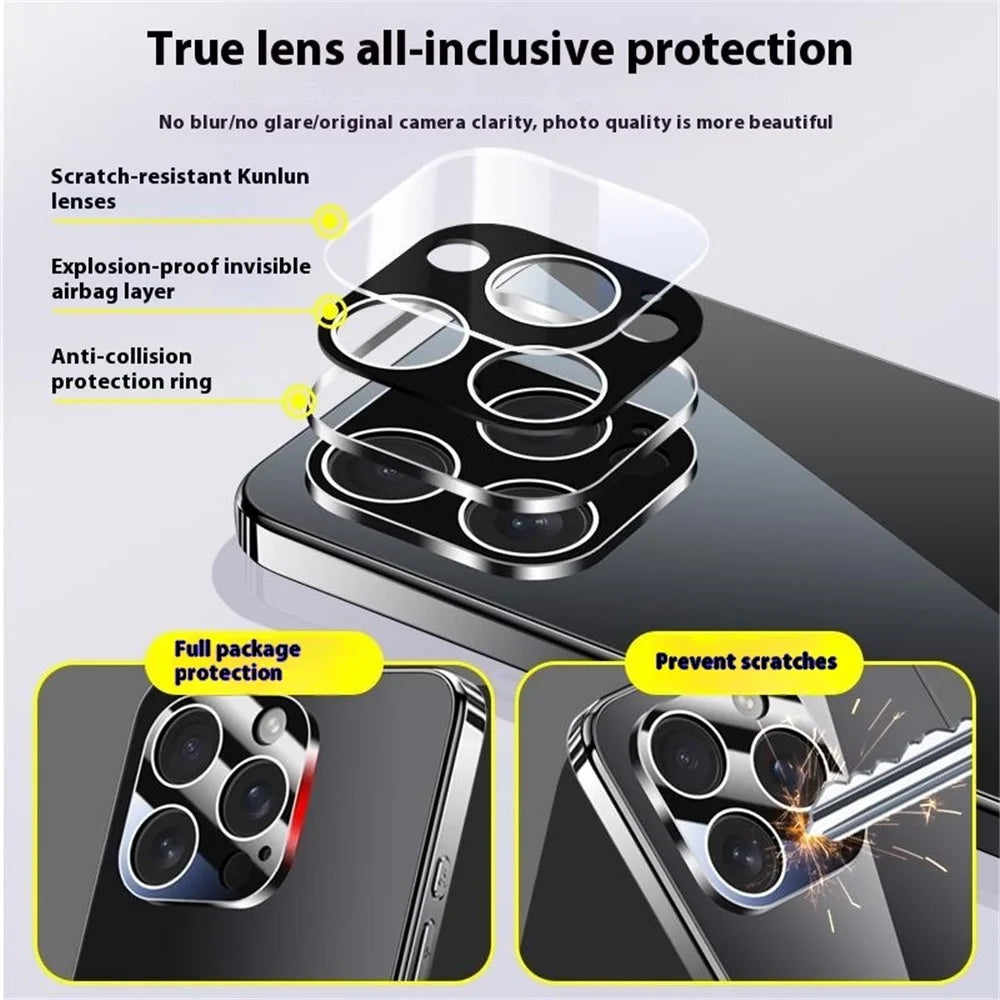 For iPhone 16 Pro Case Electroplating PC Phone Back Cover with Camera Lens Protector - Black - 6