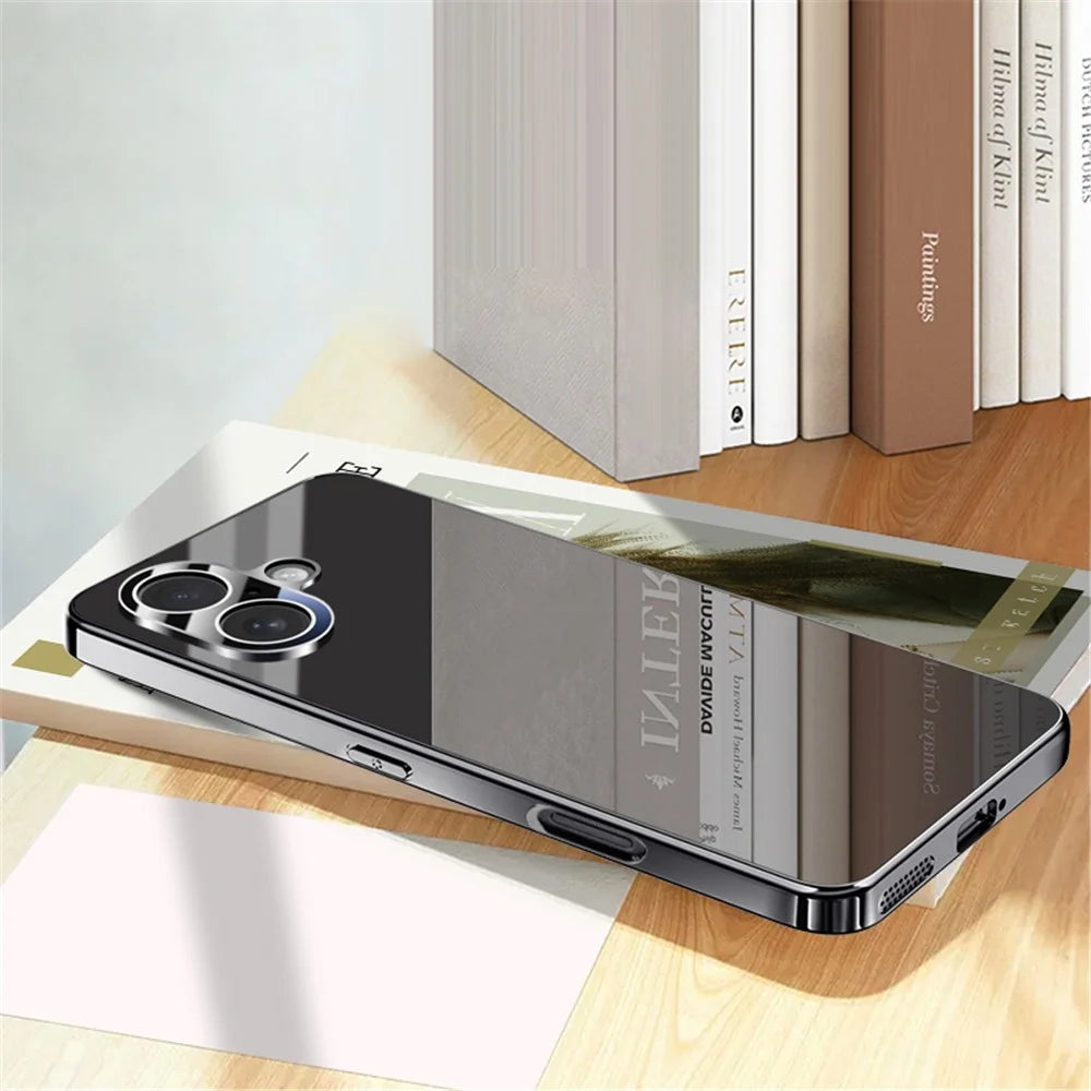 For iPhone 16 Plus Case Electroplating PC Phone Back Cover with Camera Lens Protector - Black - 1