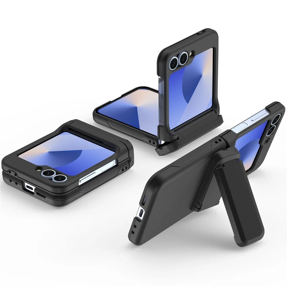 For Samsung Galaxy Z Flip5 5G Case Spring Hinge Kickstand PC Folding Phone Cover with Card Slot - Black - 2