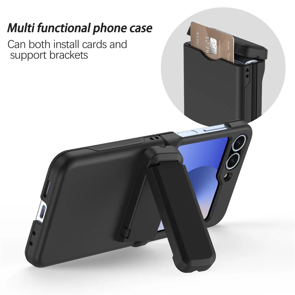 For Samsung Galaxy Z Flip5 5G Case Spring Hinge Kickstand PC Folding Phone Cover with Card Slot - Black - 6