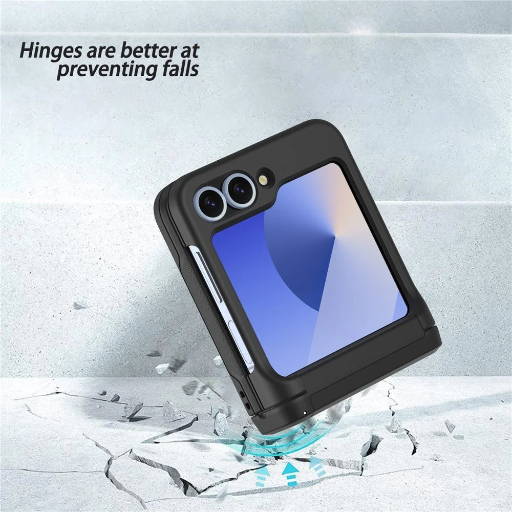 For Samsung Galaxy Z Flip5 5G Case Spring Hinge Kickstand PC Folding Phone Cover with Card Slot - Black - 7