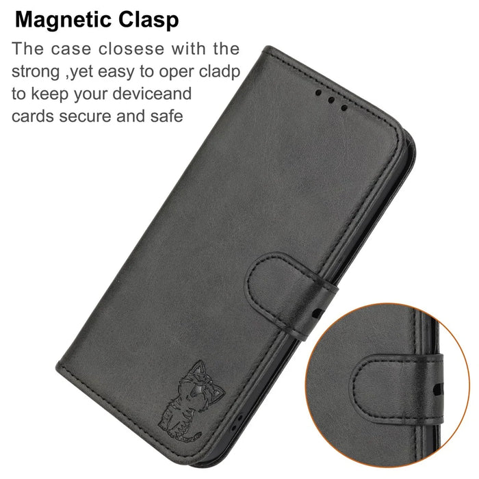 For Samsung Galaxy S25 Edge Case Happy Cat Pattern Imprinted Leather Wallet Phone Cover - Black - 6