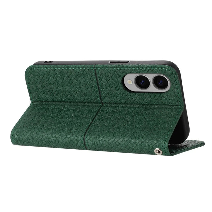 For Samsung Galaxy S25 Edge Case Woven Texture PU Leather Wallet Phone Cover - Green - 3