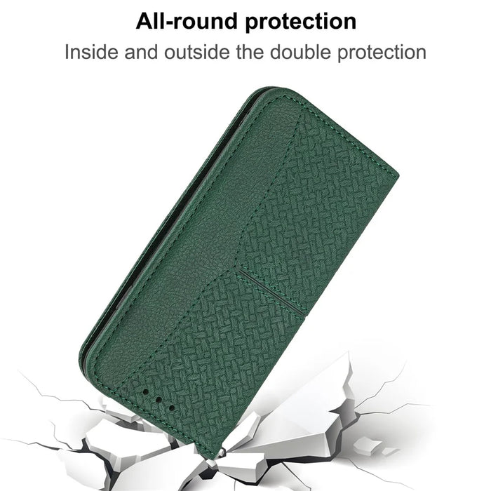 For Samsung Galaxy S25 Edge Case Woven Texture PU Leather Wallet Phone Cover - Green - 5