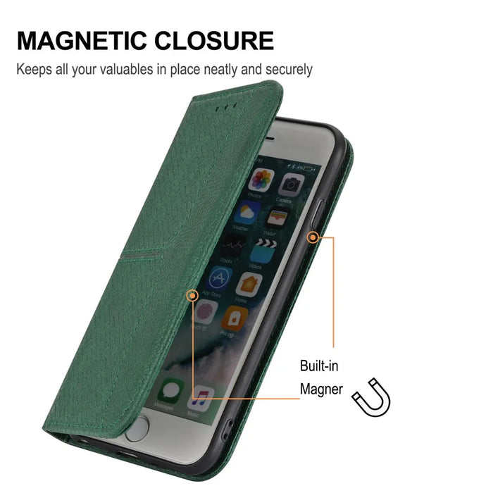 For Samsung Galaxy S25 Edge Case Woven Texture PU Leather Wallet Phone Cover - Green - 6