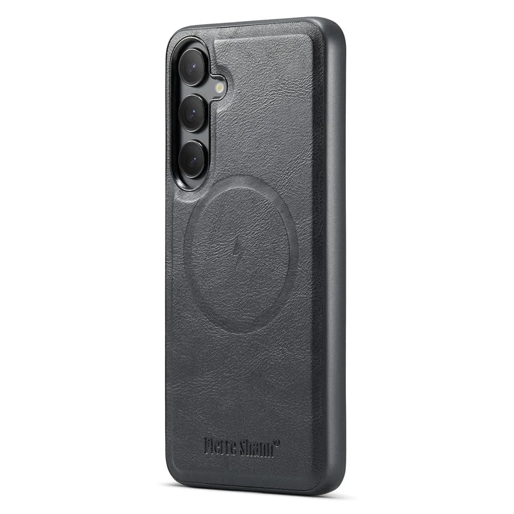 FIERRE SHANN 028 Style For Samsung	Galaxy S25 Case Kickstand Leather Back Cover with Magnetic Detachable Card Slots - Black - 4