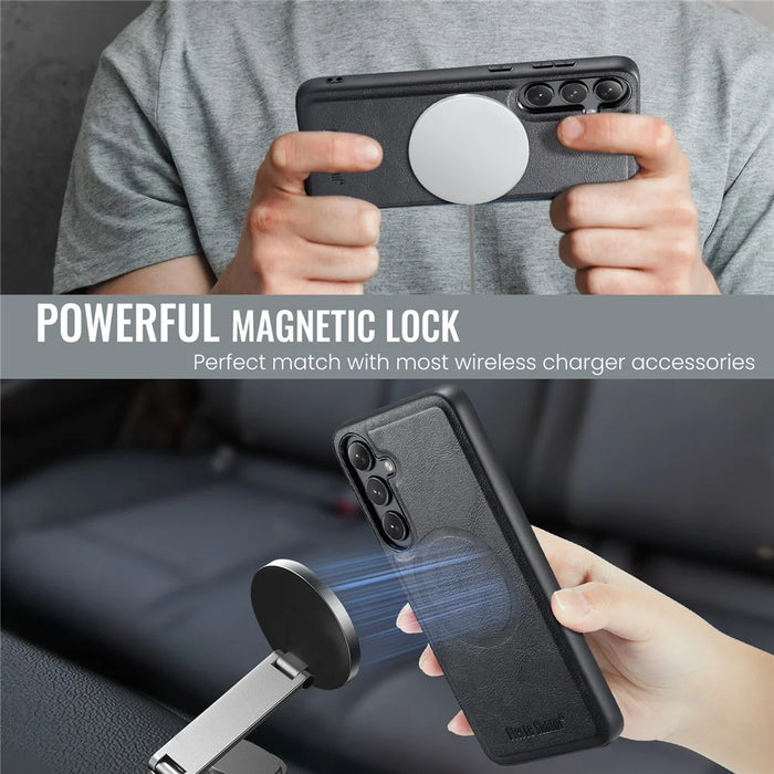 FIERRE SHANN 027 For Samsung Galaxy S25+ Magnetic Case Leather + TPU Phone Cover - Black - 4