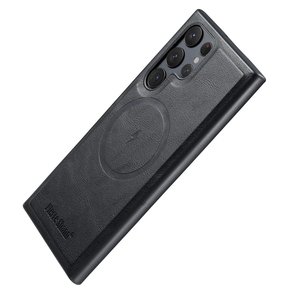 FIERRE SHANN 027 For Samsung Galaxy S25 Ultra Magnetic Case Leather + TPU Phone Cover - Black - 1