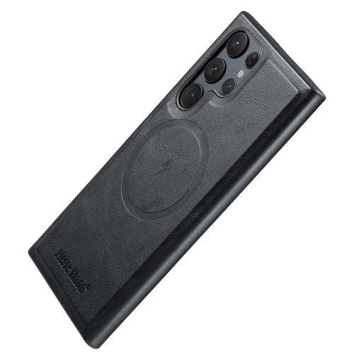 FIERRE SHANN 027 For Samsung Galaxy S25 Ultra Magnetic Case Leather + TPU Phone Cover - Black - 1