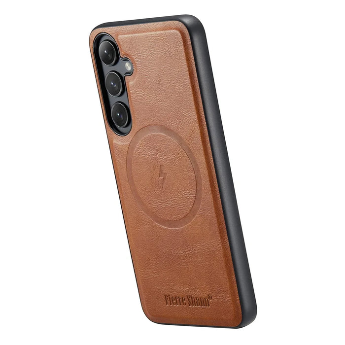 FIERRE SHANN 027 For Samsung Galaxy S24 FE Magnetic Case Leather + TPU Phone Cover - Brown - 4