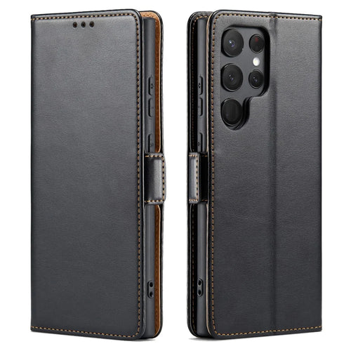 For Samsung Galaxy S25 Ultra Case Magnetic Closure PU Leather Wallet Stand Cover - Black - 1