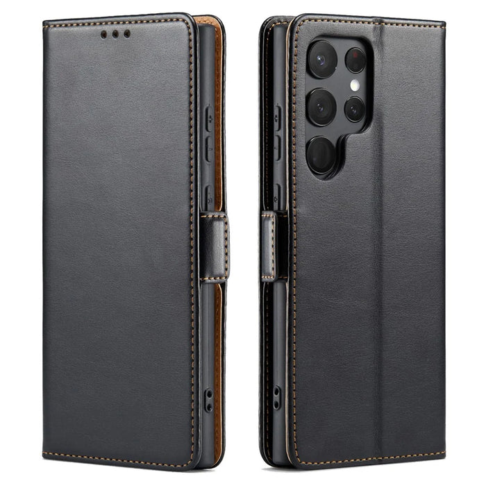 For Samsung Galaxy S25 Ultra Case Magnetic Closure PU Leather Wallet Stand Cover - Black - 1