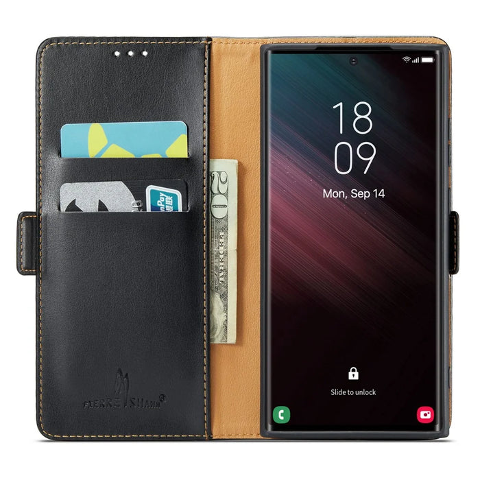 For Samsung Galaxy S25 Ultra Case Magnetic Closure PU Leather Wallet Stand Cover - Black - 2