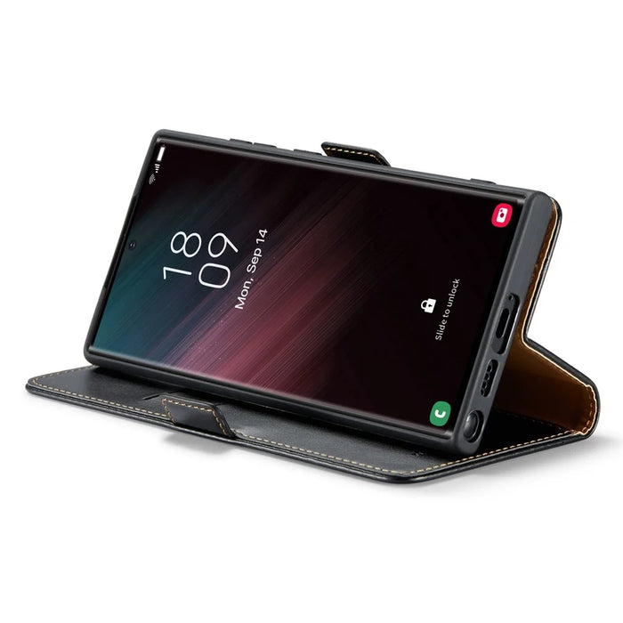 For Samsung Galaxy S25 Ultra Case Magnetic Closure PU Leather Wallet Stand Cover - Black - 3