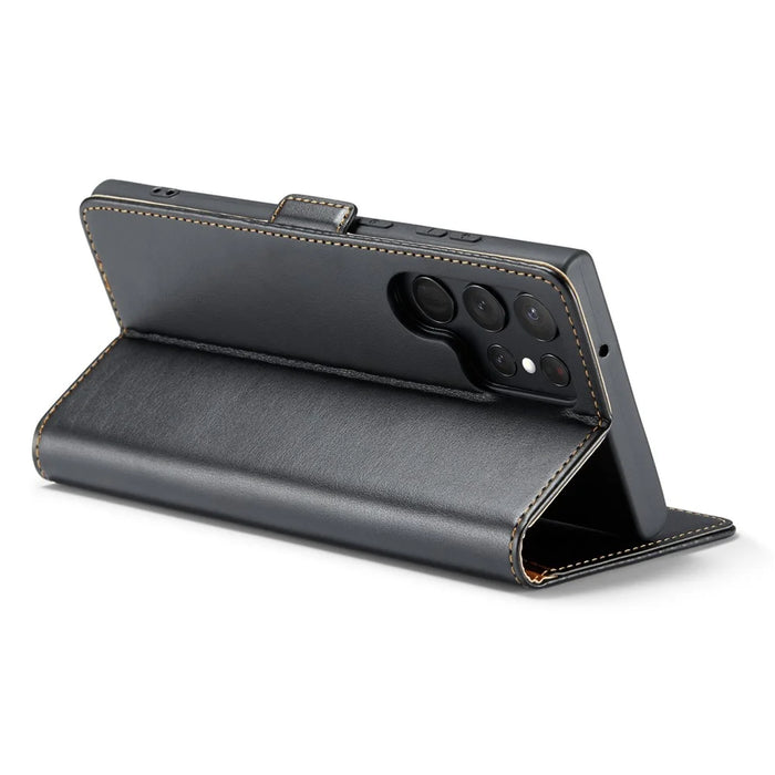 For Samsung Galaxy S25 Ultra Case Magnetic Closure PU Leather Wallet Stand Cover - Black - 4