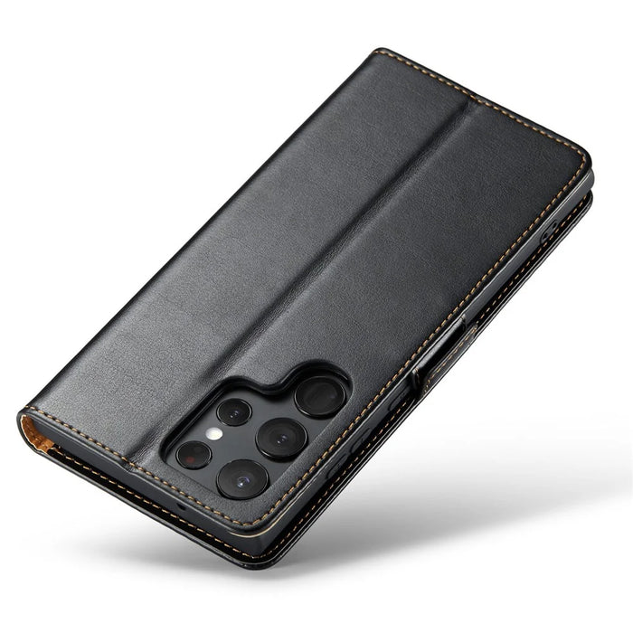 For Samsung Galaxy S25 Ultra Case Magnetic Closure PU Leather Wallet Stand Cover - Black - 5