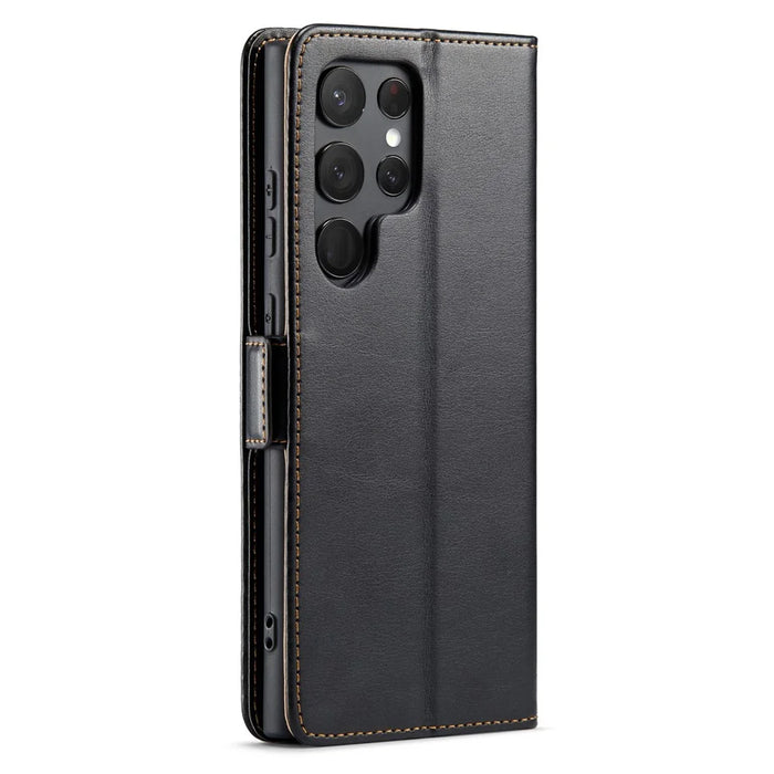 For Samsung Galaxy S25 Ultra Case Magnetic Closure PU Leather Wallet Stand Cover - Black - 7