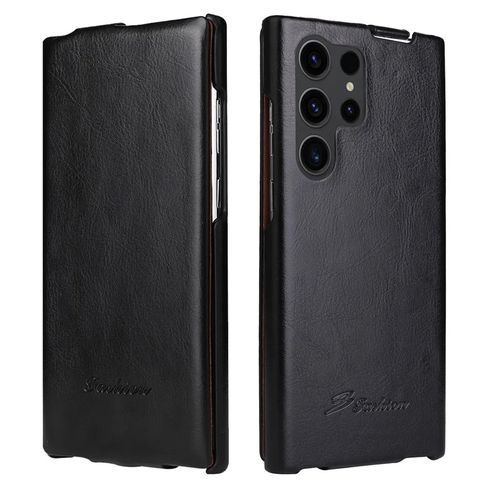 For Samsung Galaxy S25 Ultra Case Vertical Flip PU Leather + PC Phone Cover - Black - 1