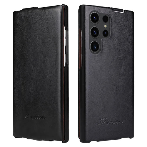 For Samsung Galaxy S25 Ultra Case Vertical Flip PU Leather + PC Phone Cover - Black - 1
