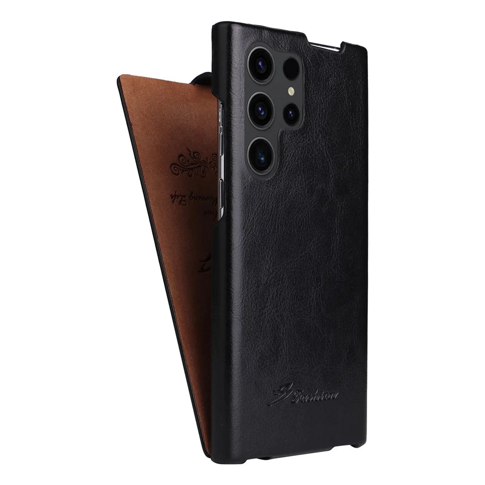 For Samsung Galaxy S25 Ultra Case Vertical Flip PU Leather + PC Phone Cover - Black - 2