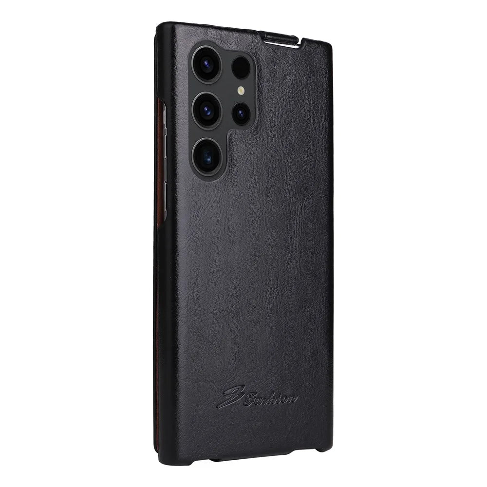For Samsung Galaxy S25 Ultra Case Vertical Flip PU Leather + PC Phone Cover - Black - 5