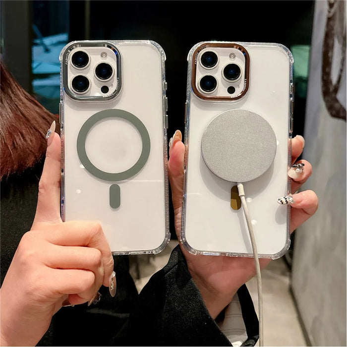 For iPhone 16 Pro Max Magnetic Case PC TPU Shockproof Protection Phone Cover Compatible with Magsafe - Transparent Coffee - 3