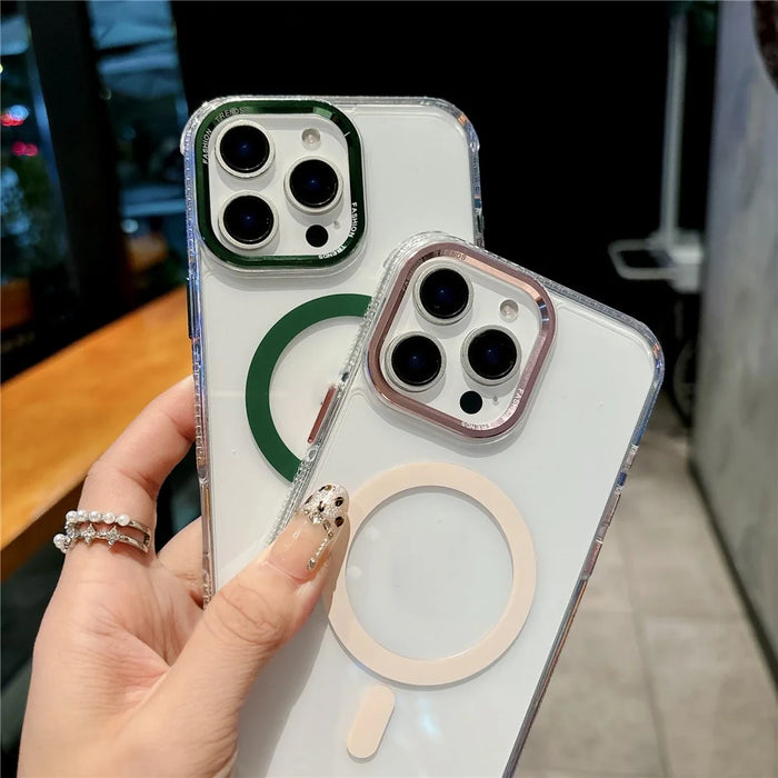 For iPhone 16 Pro Max Magnetic Case PC TPU Shockproof Protection Phone Cover Compatible with Magsafe - Transparent Coffee - 4