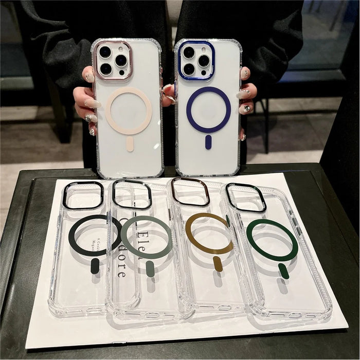 For iPhone 16 Pro Max Magnetic Case PC TPU Shockproof Protection Phone Cover Compatible with Magsafe - Transparent Coffee - 6