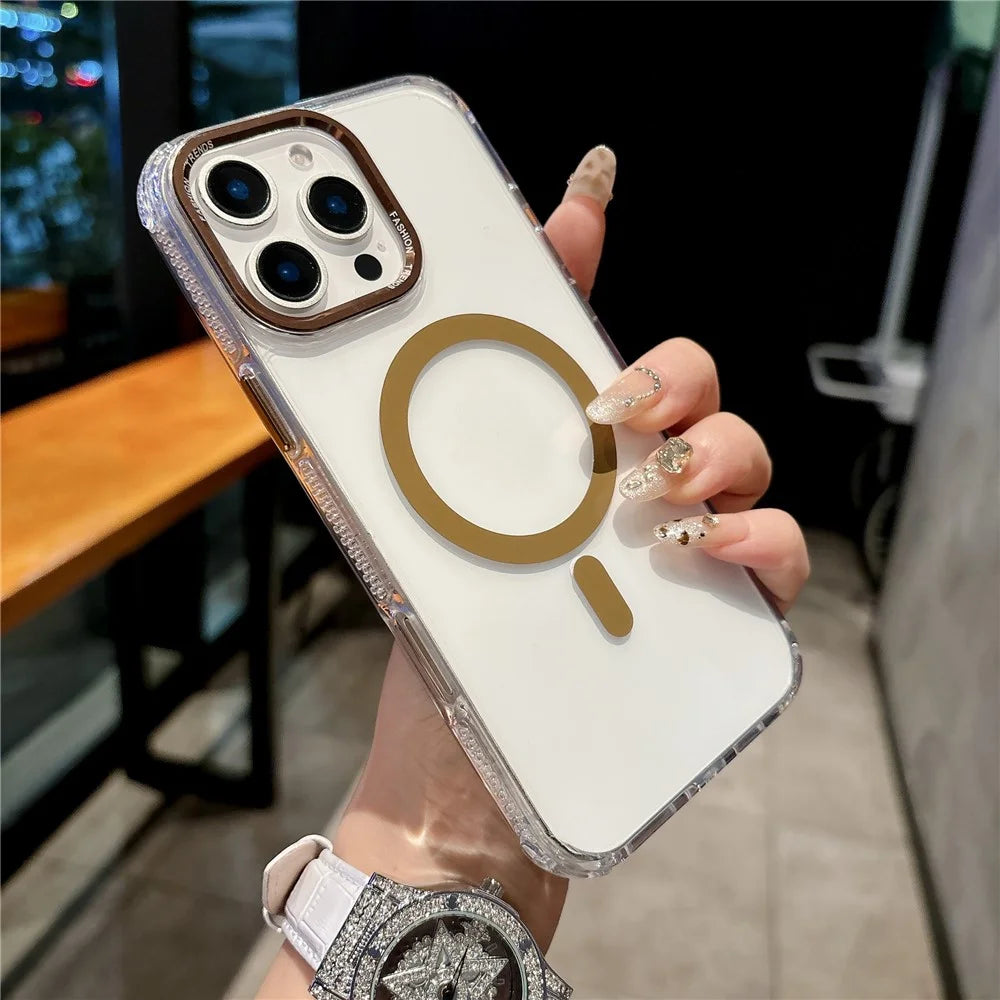 For iPhone 16 Pro Magnetic Case PC TPU Shockproof Protection Phone Cover Compatible with Magsafe - Transparent Coffee - 2