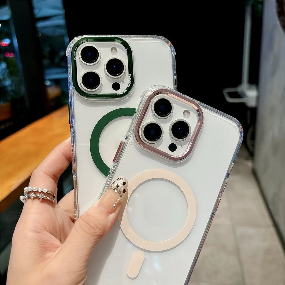 For iPhone 16 Pro Magnetic Case PC TPU Shockproof Protection Phone Cover Compatible with Magsafe - Transparent Coffee - 4