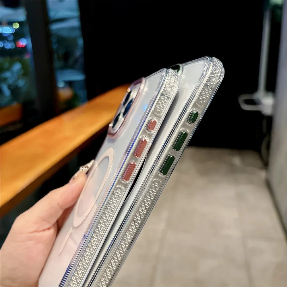 For iPhone 16 Pro Magnetic Case PC TPU Shockproof Protection Phone Cover Compatible with Magsafe - Transparent Coffee - 5