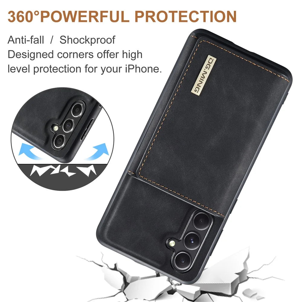 DG.MING M1 Series for Samsung Galaxy A56 5G Case Kickstand PU Phone Cover with Detachable Wallet - Black - 6