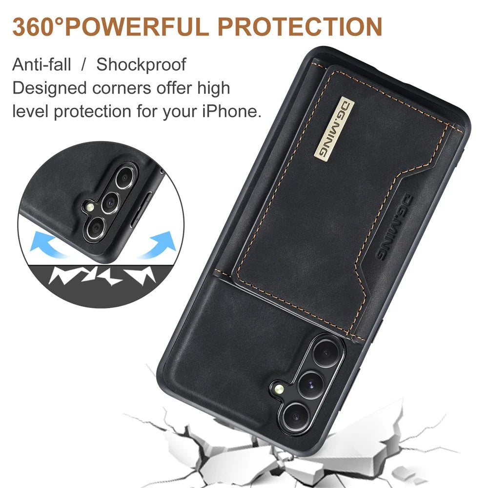 DG.MING M2 Series for Samsung Galaxy A56 5G Case PU + PC + TPU Phone Cover Detachable Wallet - Black - 7